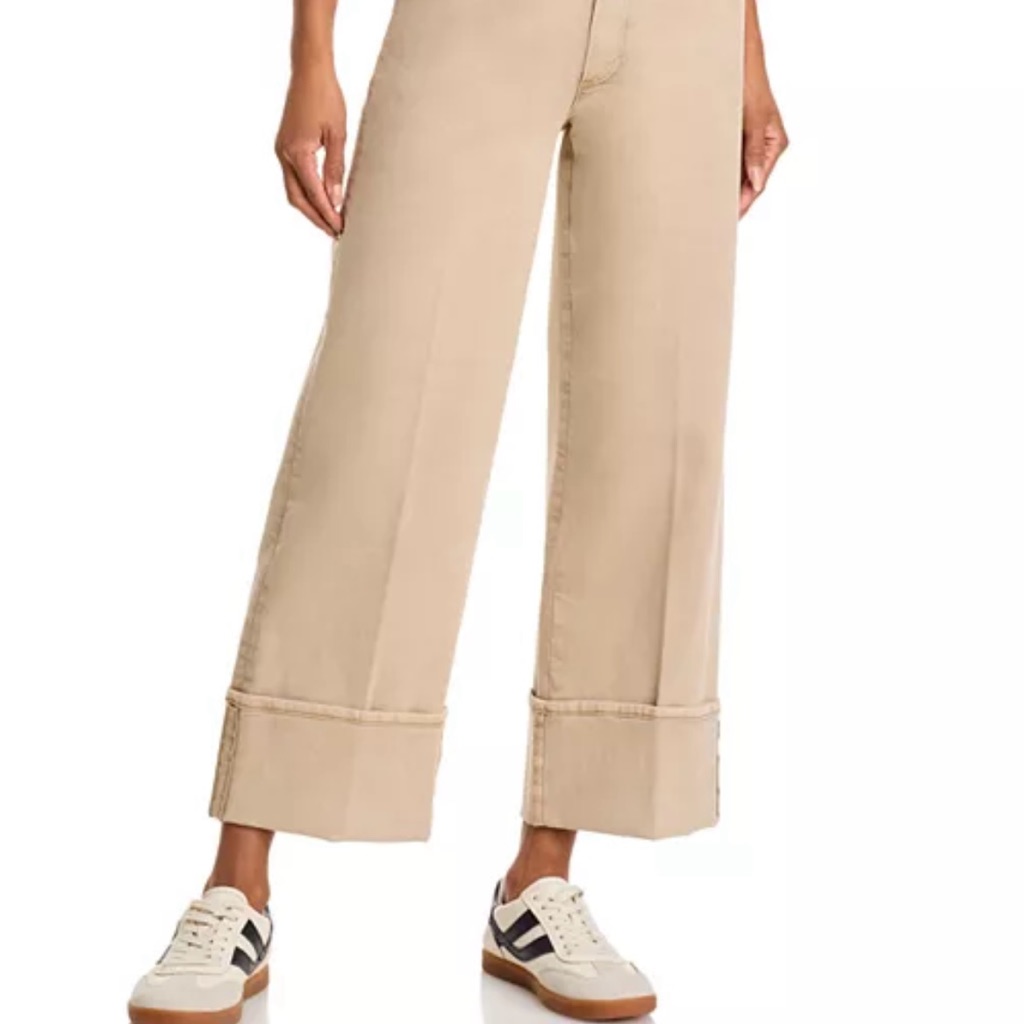 Nwot - Paige Sasha Tan Flare Wide Leg Jeans With High Waist And Stylish Cuffs